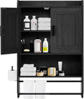 Bathroom Wall Cabinet, Wooden Medicine Cabinet Over the Toilet with Adjustable Inner Shelf, Wall Mounted Cabinet with Doors for Bathroom Storage, Hanging Cabinet for Wall with Towels Bar (Black)