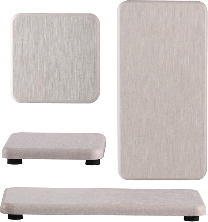 Water Absorbent Stone Tray for Sink, Quick-Drying Diatomite Soap Dish, Modern Home Kitchen & Bathroom, 2pcs 3.15 x 3.15in + 2pcs 6.3 x 3.15in, Light Grey