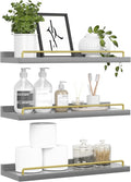 Floating Shelves for Wall Decor, Grey and Gold Shelves for Bathroom, Living Room, Bedroom, Picture Frames, Plants, Kitchen (Set of 3)
