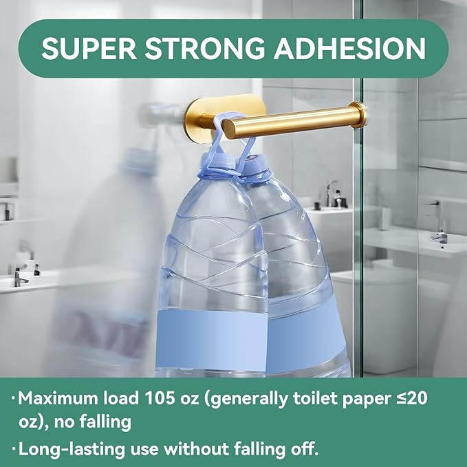2 Pack Gold Toilet Paper Holder Self Adhesive no Drilling Wall Mount SUS304 Stainless Steel Rustproof Toilet Roll Holder for Bathroom, Washroom