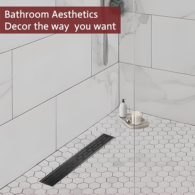 12 Inch Linear Shower Drain, Matte Black Shower Drain,Removable Grate, 304 Stainless Steel, Easy to Install and Clean for Bathrooms (Drain Base Not Included),LSD-01A-12B
