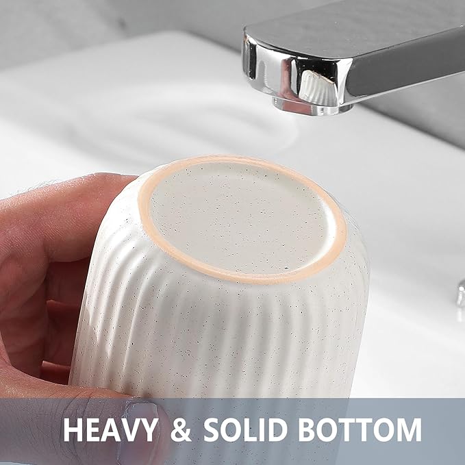 Toothbrush Holders for Bathrooms - 1 Cups Ceramic Toothbrush Toothpaste Holders, Beige Bathroom Tumbler Cups Reusable Toothbrush Mouthwash Cup, Bathroom Counter Organizer