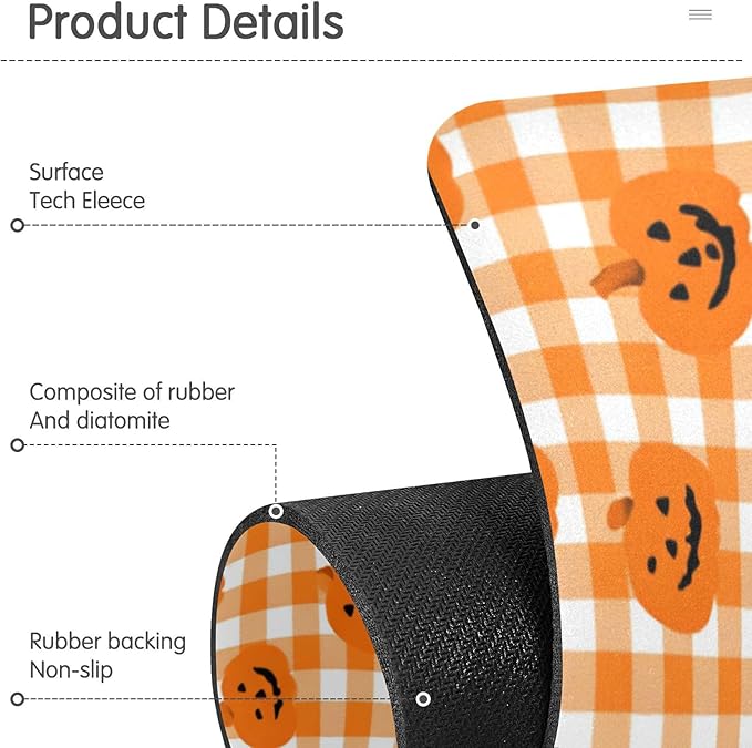 Halloween Orange Plaid Pumpkins Kitchen Sink Splash Guard Faucet Mat Diatomite Absorbent Pad for Bathroom RV 30x5.4in 1PCS water