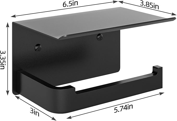 Toilet Paper Holder with Phone Shelf, Matte Black Toilet Paper Holder Wall Mount, Rustproof Stainless Steel Bathroom Storage