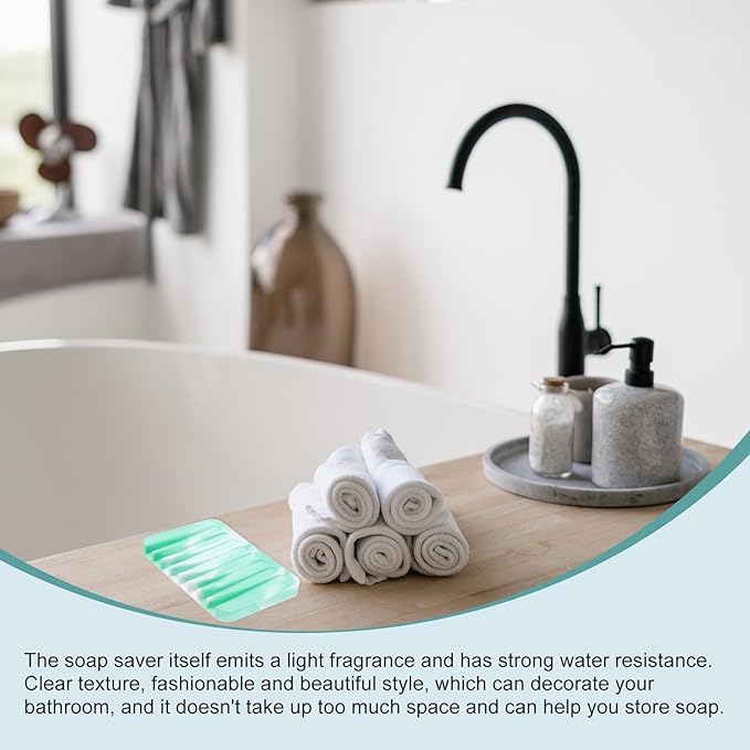 uxcell 2 Pcs Self Draining Silicone Soap Dish, Soap Tray with Drainage for Bathroom Shower Kitchen Sink, 4.5" x 3.1" x 0.4", Green/White