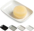 Gomakren Soap Dish for Shower, Ceramic Bar Soap Holder with Honeycomb Design - Soap Saver Tray for Bathroom Kitchen Sink, Sponge & Organizer Tray, Upscale Look, 5.5 Inch, White