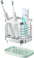 Tooth Brush Holder for Bathroom, Stainless Steel Shower Electric Toothbrush Holder Organizer Storage Cup with Tray, Kids Toothpaste Sink Caddy Stand, Silver Bathroom Countertop Accessories Decor