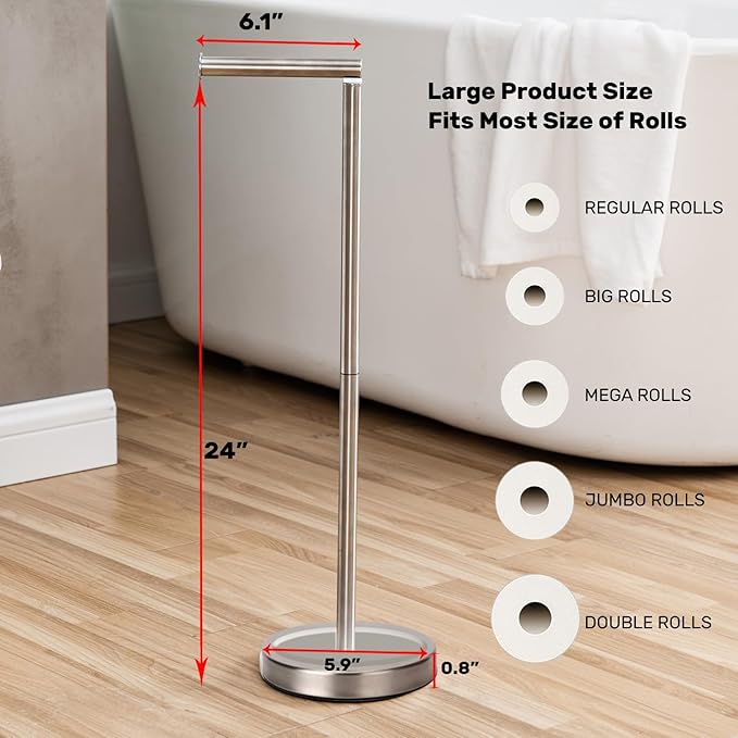 Toilet Paper Holder Stand Bathroom Toilet Paper Storage for 4 Paper Rolls with Heavy Base, Freestanding Toilet Paper Roll Holder (Brushed Nickel)