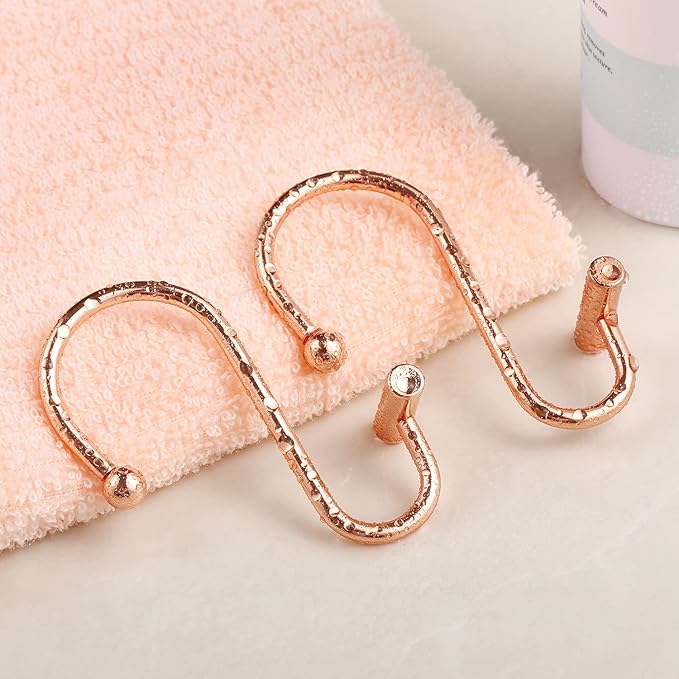 Rose Gold Shower Curtain Hooks Rings,CHICTIE Decorative Shower Curtain Rings for Bathroom Shower Rod, Set of 12 Premium Rust-Resistant Metal Shower Hooks Hangers T Shaped Design