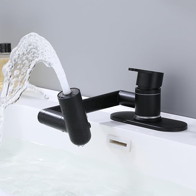 Bropury Rotatable Bathroom Faucets，Single Hole Golden Bathroom Faucet 1 Hole or 3 Hole，Lavatory Basin Vanity Faucet for RV Caravan Marine Boat Yacht(Brushed Gold) (Matte Black)