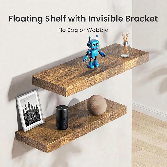 Vervida® Floating Shelves for Wall Bathroom Shelf Bedroom Kitchen Living Room Hanging Book Shelves Small Farmhouse Decor 17 inch Set of 2, Rustic Brown