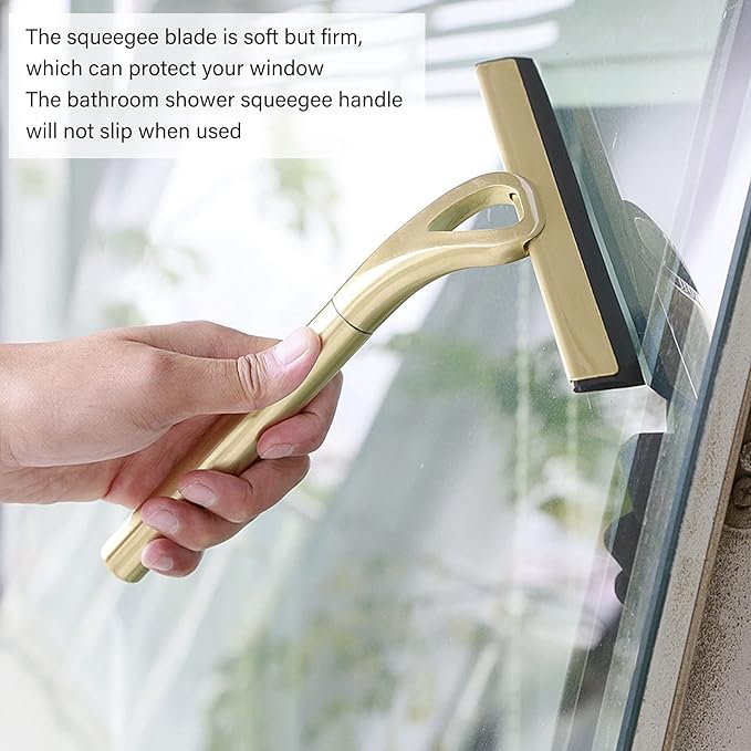 Shower Squeegee for Glass Doors, Stainless Steel with Adhesive Hook All Purpose Streak Free Squeegee for Shower Glass Tile Window Mirror and Car 9 Inch