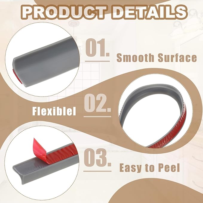 PATIKIL 39 Inch Collapsible Shower Threshold Water Dam Guard, Shower Stopper Barrier Self Adhesive Sink Splash Guard for Frameless Shower Door Bottom, Gray (0.8"Wx0.5"T)