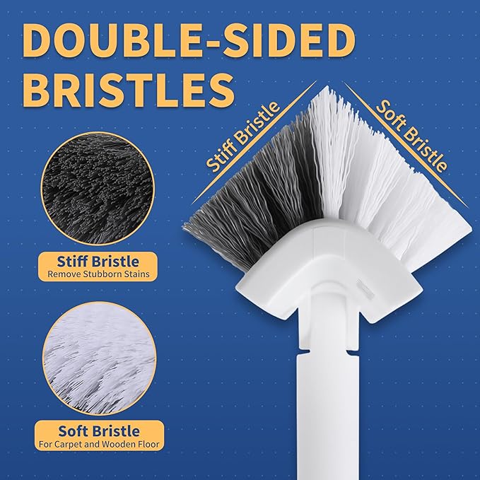 BOOMJOY Grout Brush with Long Handle, 57" Grout Cleaner for Tile Floors, Double-Sided with V-Shape Stiff Bristles for Bathroom, Patio, Kitchen, Wall, Corners and Deck