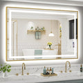 60x40 Inch LED Bathroom Mirror with Gold Frame, Backlit & Front Lit, Anti-Fog Lighted Bathroom Vanity Mirror for Wall, Memory Function, Dimmable, HD Tempered Glass, Shatter-Proof