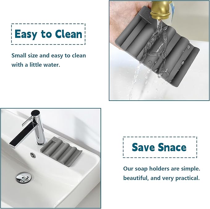 Silicone Soap Dish,Self Draining Soap Holder Perfect for Shower,Bathroom Sink,Kitchen Sink & Travel,Non-Slip Bar Soap Holder Extend Soap Life,Keep Soap Bars Dry Clean (Grey-1Pcs)