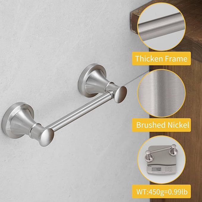 BESy Wall Mounted Toilet Paper Roll Holder Rustproof Tissue Paper Holder Bathroom Flexible Pivoting Tissue Handle Toilet Tissue Roll Holder, Brushed Nickel, Stainless Steel
