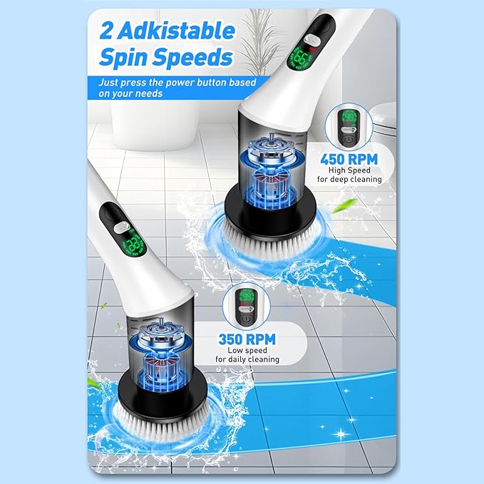 Electric Cleaning Brush Kit Multifunctional Cordless Scrubber Digital Display for Kitchen Bathroom