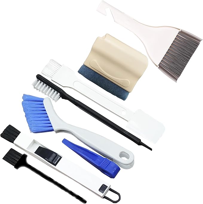 MXY 7 Piece Window and Sliding Door Track Cleaning Brushes Set, Hand-held Groove Gap Cleaning Tools, Grout Clean Brush Scraper, 2-in-1 Multipurpose Corner Keyboard Slot Broom with Dustpan
