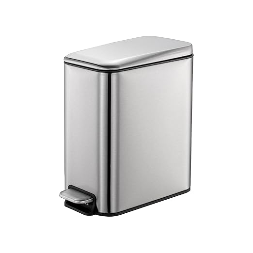 1.3 Gallons 5 Liter Stainless Steel Trash Can Dust Bin Waste Bin Kitchen Bathroom Garbage Can Pedal with Lid Silver