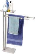 Standing Towel Rack with Weighted Marble Base, Towel Rack Stand with Shelf, 2-Tier Towel Racks for Bathroom, Multiple Spaces Stainless Steel Brushed Finish