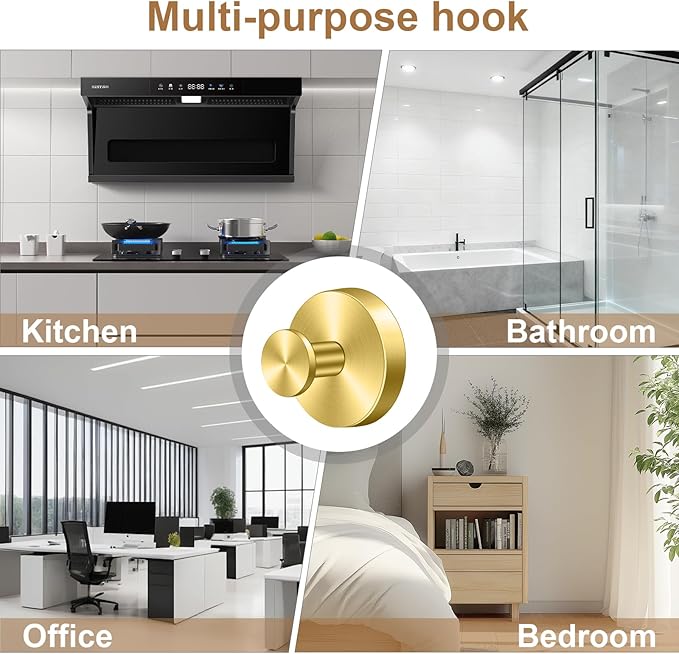 Herda Suction Cup Hooks Heavy Duty Wreath Hangers for Front Door, Stainless Steel Suction Cup Hooks for Shower, Glass, Windows, Walls Waterproof Drill-Free Towel Hooks, Holds Up to 15 Lbs-4 Pack, Gold