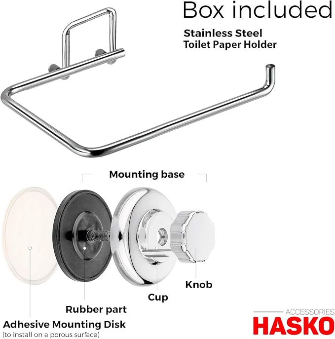 Powerful Vacuum Suction Cup Toilet Paper Holder – Wall Mount Stainless Steel Tissue Roll Dispenser for Bathroom & Kitchen – Can be Mounted on Clean Flat Smooth Surface (Chrome)