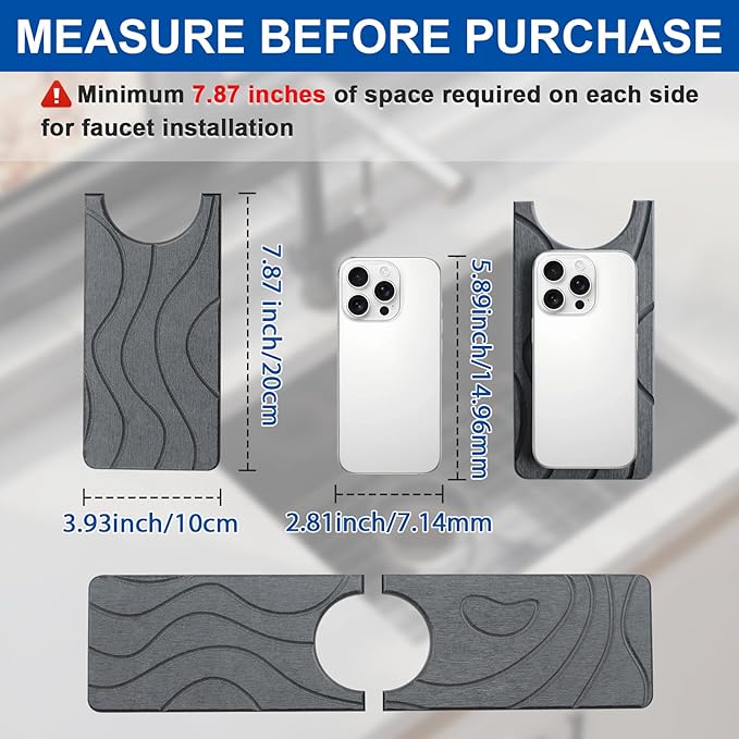 2 Pcs Faucet Mat for Kitchen Sink 15.74”×3.94” Diatomite Quick Dry Sink Splash Guard Absorbent Kitchen Stone Sink Tray Faucet Splash Guard for Bathroom Counter