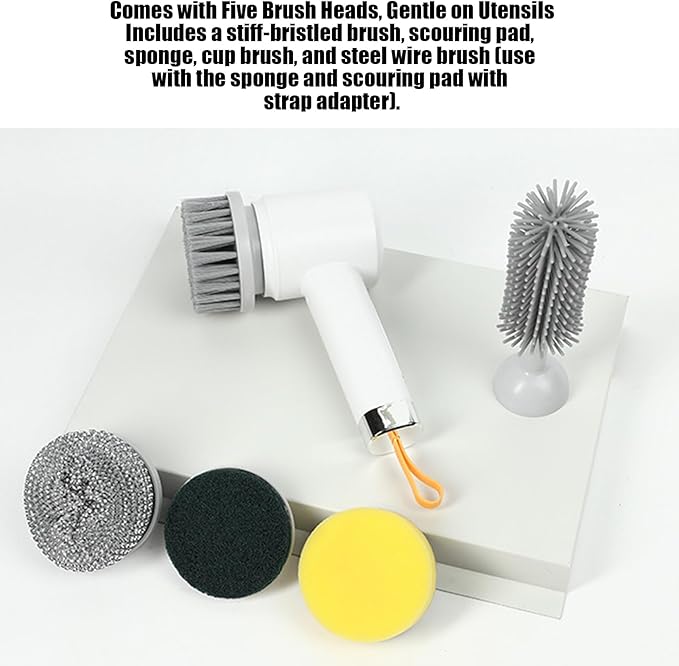 Shower Scrubber - 3-Level Electric Household Tool with 5 Brush Heads | Shower Scrub Brush | for Tub Bathtub Tile Grout Floor Toilet Kitchen Wall Home Household Apartment Car Baseboard