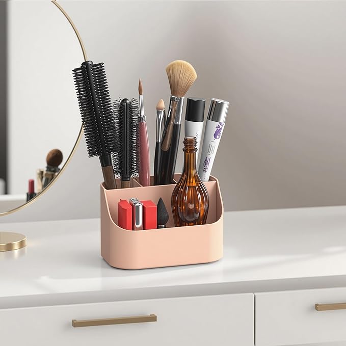 Toothbrush Holders for Bathrooms, Toothpaste and Electric Tooth Brush Holder Storage Caddy for Shower, 5 Slots Cute Bathroom Countertop Makeup Organizer for Vanity, Pink Bathroom Accessories Decor