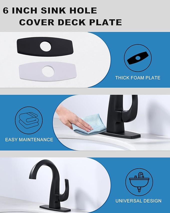 Sink Hole Cover 6 Inch: Stainless Steel Escutcheon Plate Black - Easy Install Faucet Escutcheons - Sink Faucet Cover For 1 or 3 Hole Bathroom Vanity Basin - Faucet Escutcheons 4" Faucet Plate Cover