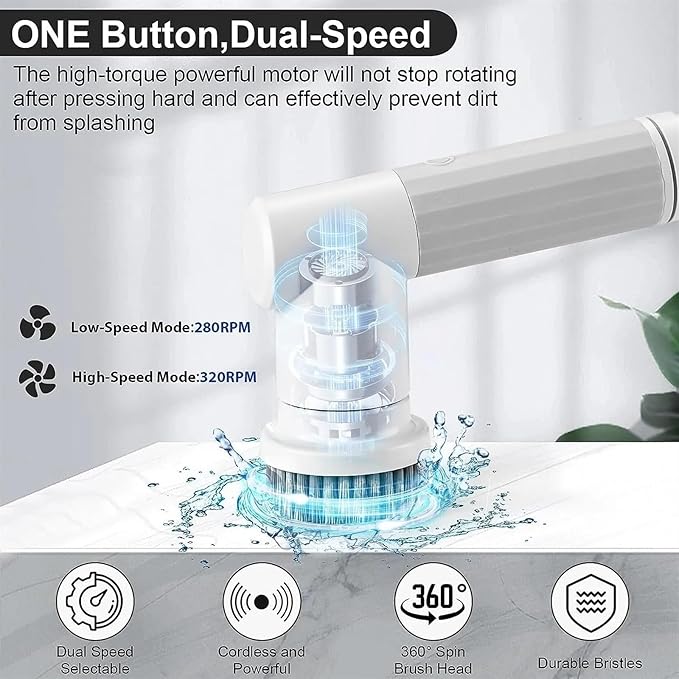 Electric Spin Scrubber Cordless Cleaning Brush with 2 Rotating Speeds & 6 Replaceable Heads for Bathroom,Kitchen,Wall,Oven,Dish (Size : Glod Standard)