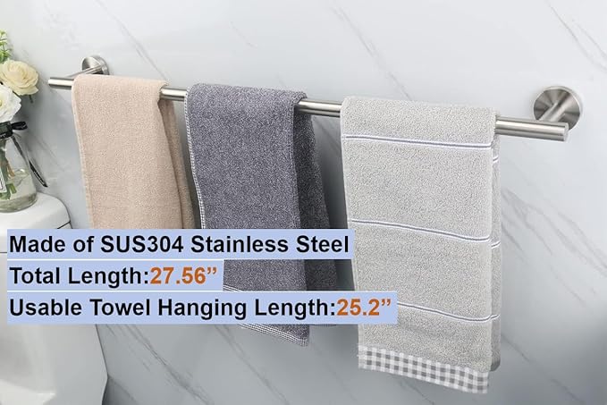 28 Inch Towel Bar 2 Pack for Bathroom 9/12/16/24/28/33 Inch Kitchen Hand Towel Holder Brushed Nickel Stainless Steel 304 RUSTPROOF Wall Mount Towel Rod 2 of Pack (2, Brushed Nickel, 28 Inch)