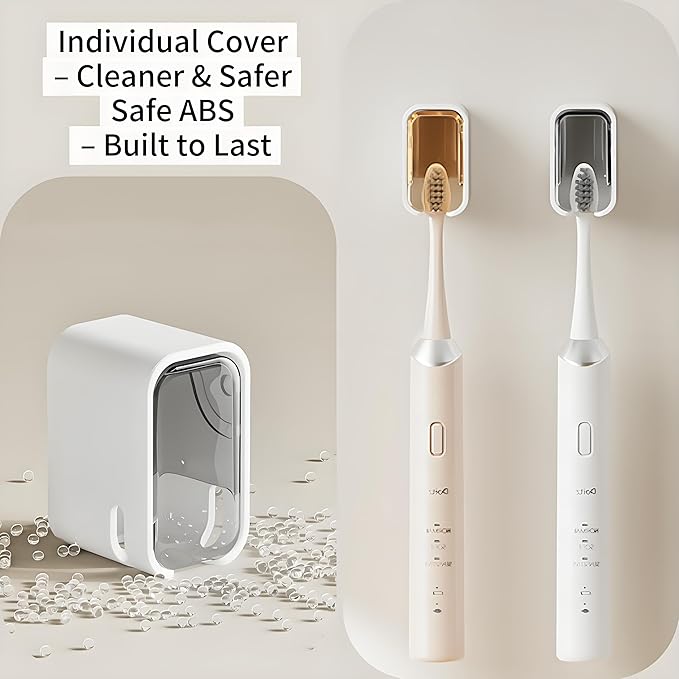 Electric Toothbrush Holder Wall Mounted for Bathroom, Toothbrush Holders with Cover for Shower, Single Slot Toothbrush Storage Organizer for Family and Travel (2 Grey)