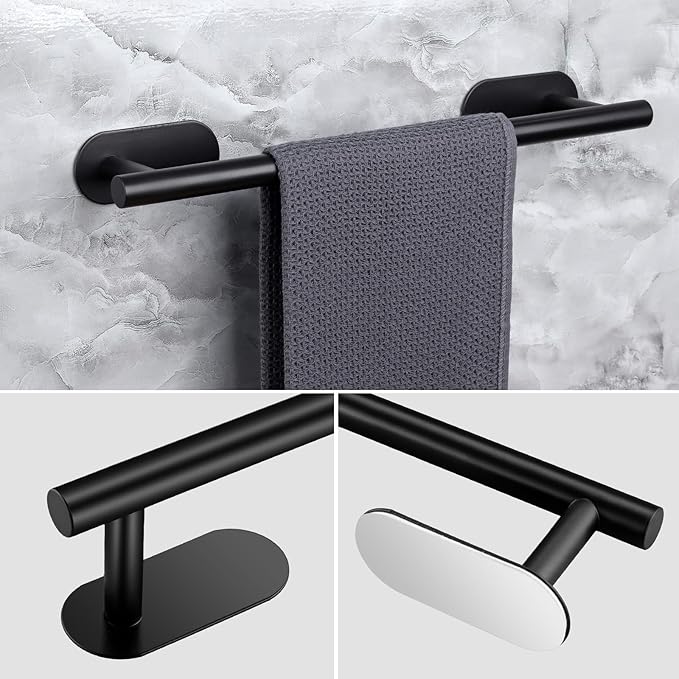 JiGiU Self Adhesive Towel Bar Bathroom Hardware Set Include 16-Inch Bath Towel Bar,Toilet Paper Holder Towel Ring & 3 Packs Towel Hooks Stainless Steel Wall Mount No Drill Sticky on Towel Holder Kit