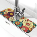 Kitchen Faucet Mat 15 x 5.5 Inch Abstract retro flower Faucet Draining Mat Farmhouse Absorbent Drying Mat Sink Splash Guard Behind Faucet Drip Catcher for Kitchen Bathroom