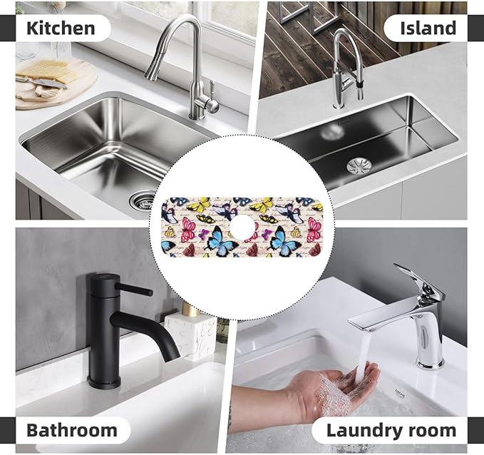 Butterfly Beautiful Vintage Butterflies Kitchen Sink Splash Guard Faucet Mat 1 Pcs, Absorbent Fast Drying Mat Gadgets Splash Guard For Bathroom 15 X 5.5 Inches
