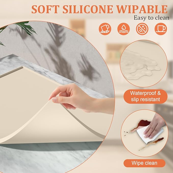 Silicone Coffee Mat - 24" x 16" Removable Bar Mat, Waterproof Leak-Proof Dish Drying Pad, Fits Under Coffee Makers and Espresso Machines to Keep Surfaces Clean, Beige