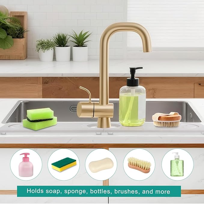 23.6”Drying Stone Faucet Mat for Kitchen Sink-Diatomite Quick Dry Kitchen Sink Splash Guard, Water Absorbent Diatomite Stone Tray,Durable Protector for Bathroom Counter (White, 23.6" X 3.9")