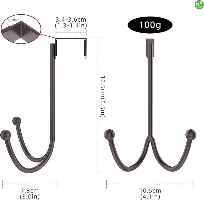 HFHOME 2Packs Over The Door Double Hanger Hooks, Metal Twin Hooks Organizer for Hanging Coats, Hats, Robes, Towels- Brown