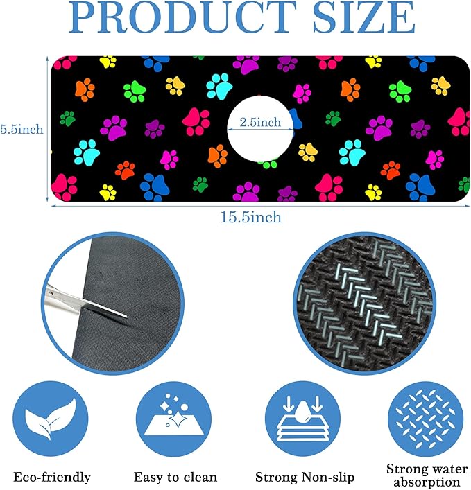 Dog Paw Print Faucet Mat for Kitchen Sink Animal Footprint, Soft Diatom Mud Material, Strong Water Absorption, Non-slip, Easy to Clean for Bathroom, Kitchen 15"X5.5"