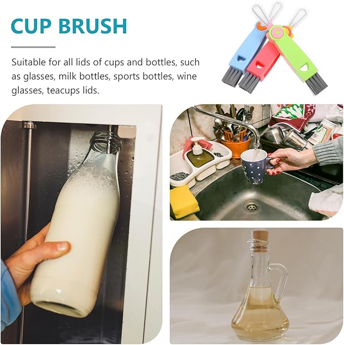 3pcs 3-in-1 Cup Lid Cleaning Brush Set Small Gap Bottle Brush Cleaner Portable Crevice Cleaning Tool for Kitchen and Insulated Bottles Reusable Straw Multi-Color