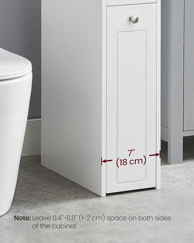 VASAGLE Slim Storage Cabinet, Narrow Storage Organizer with Slide Out Drawers, Freestanding Toilet Paper Holder, Small Space Skinny Cabinet for Bathroom Kitchen Corner, Cloud White UBBC847P31