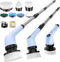 Electric Spin Scrubber Upgraded Battery with Extra-Long Runtime, IPX7 Waterproof Power Cleaner with 7 Brush Heads, 2 Speeds Adjustable Long Handle for Bathroom, Floor, Shower, Tile & Kitchen Cleaning