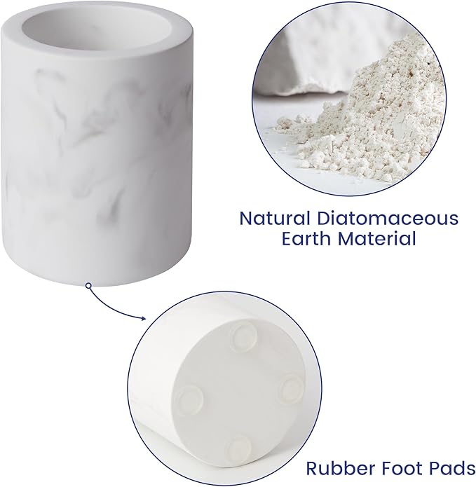 Drying Stone Toothbrush Holder, Diatomite Toothbrush Holders for Bathroom Counter, Quick Drying Electric Toothbrush and Toothpaste Holder Bathroom Organizer, Marble White