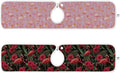 2 PCS Kitchen Sink Splash Guard 23.6 Inch Faucet Mat for Kitchen Sink Bathroom Sink Faucet Absorbing Drip Drain Mat Pad Microfiber Soft Washable Black and Pink Flamingo Petals
