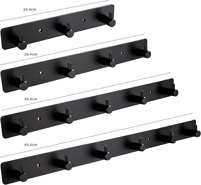 Black 6 Wall Hooks, Matte Black Bathroom Hook Rail, Self Adhesive Key Hook Rack Hanger Towel Robe Stick Hooks for Toilet Entryway Hallway Kitchen Wall Mounted