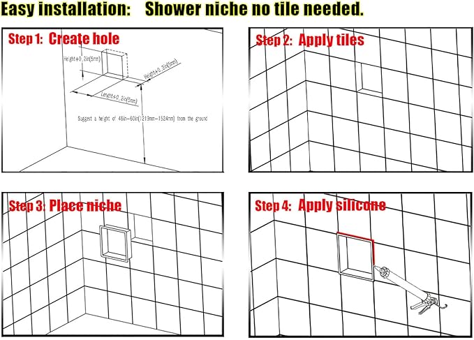 Stainless Steel no Tile Needed Metal Niche,Double Shelves，Stainless Steel Finished Shower Insert Wall Niche(Brush, 24 * 12 in)