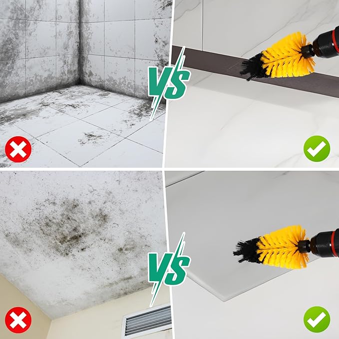2 Piece Scrub Brush for Drill Bathroom Cleaning Tools Corner Cleaning Brush Drill Brush Attachment Carwash Brush, Drill Scrubber Brush Kit Detailing Brushes for Home Kitchen Grout Tile(Yellow)