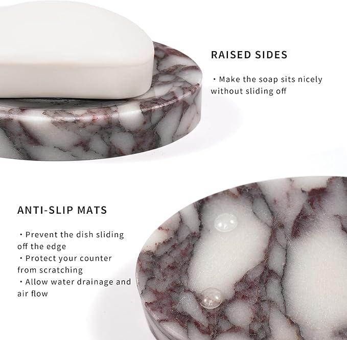 LWAMS Stone Marble Soap Dish - Oval Decorative Soap Bar Tray for Bathroom Sink Shower, Marble Sponge Holder for Kitchen Countertop